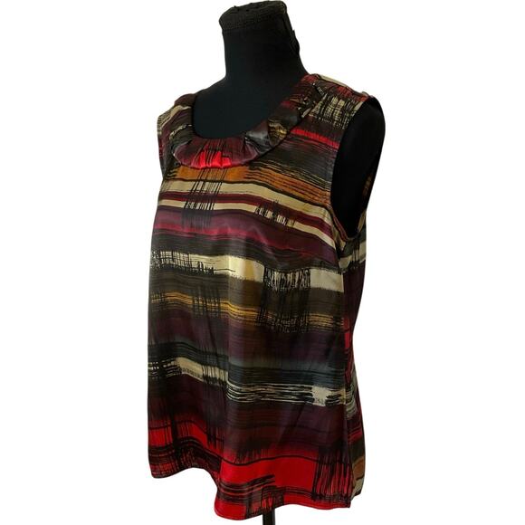 Kasper Sleeveless Blouse Size L Multicolor Striped Ruffle Neck Satin Top - Picture 3 of 8
